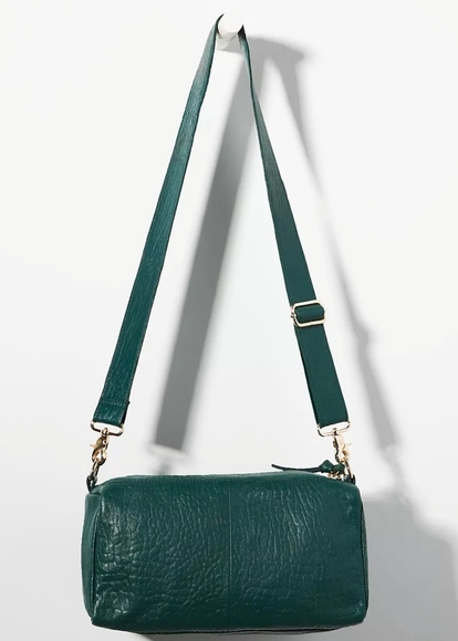 Anthropologie Boxy Leather Crossbody Bag - hunter green - Picture 2 of 8